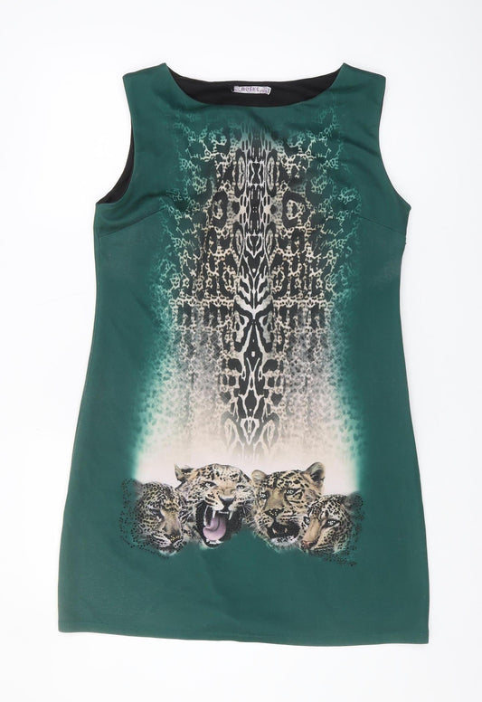 Boske Women's Green Animal Print Sleeveless Dress