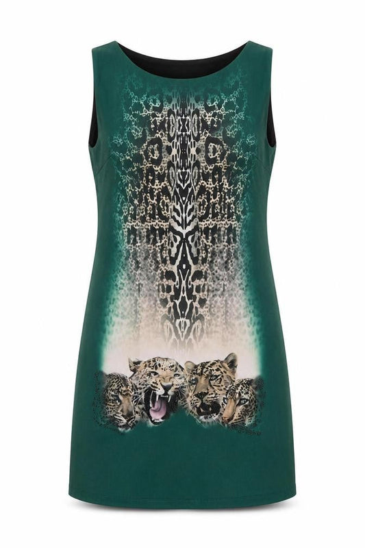 Boske Women's Green Animal Print Sleeveless Dress