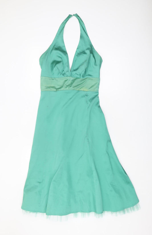 Warehouse Green A-Line Halter Dress Size 10 for Women