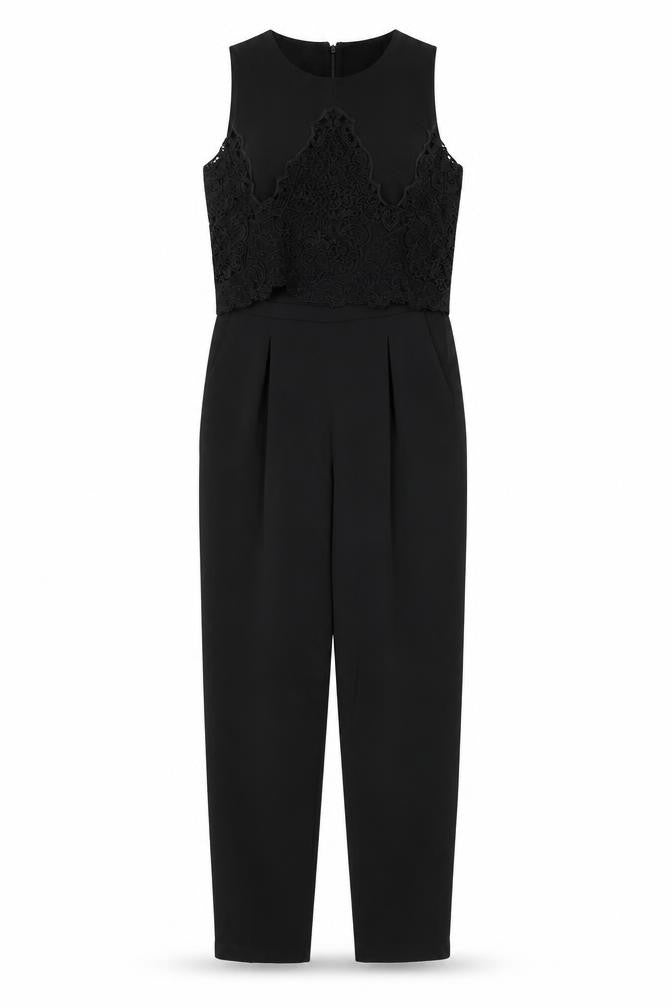 Warehouse Black Lace Detail Women's Jumpsuit, Size 8