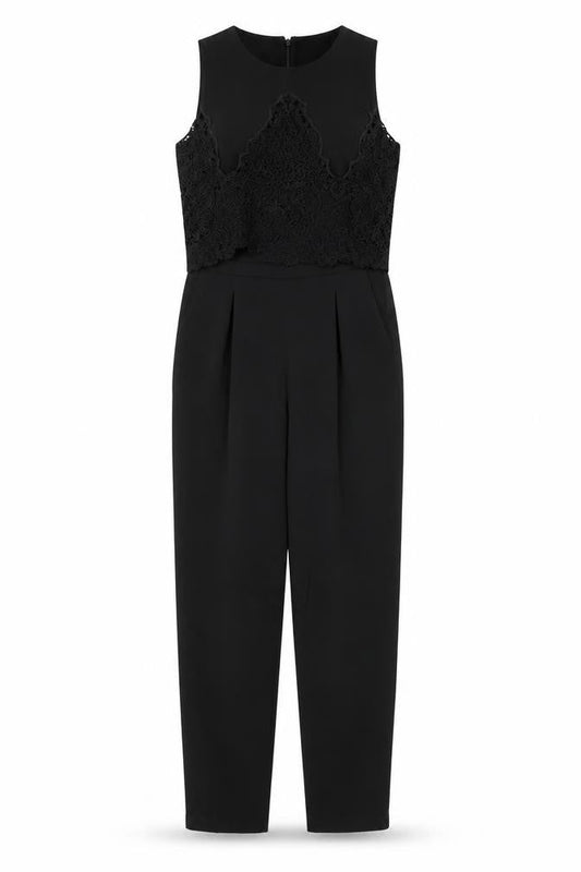 Warehouse Black Lace Detail Women's Jumpsuit, Size 8