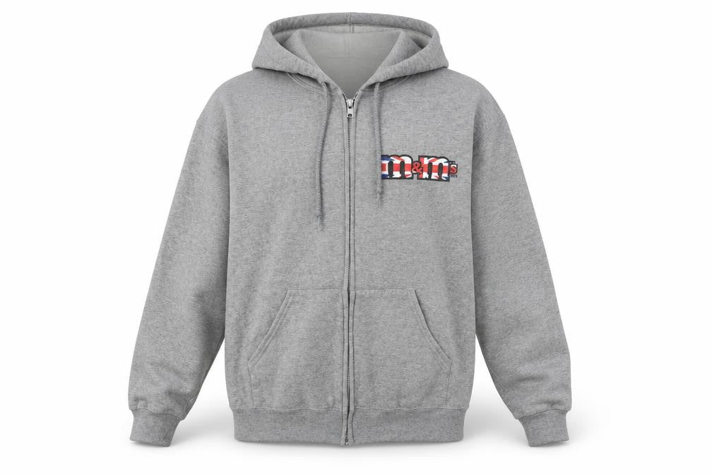 M&Ms Unisex Grey Full Zip Hoodie with Logo, S