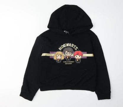 Preloved Harry Potter Girls Black Hoodie, 9-10 Years, Pullover Style - Front