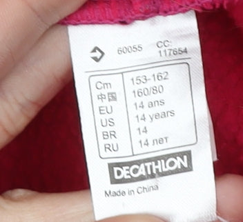 Close-up detail of Decathlon girls’ pink track jacket, 14 years