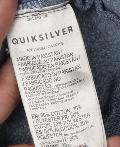 Brand and care label for Quiksilver boys’ blue crew neck sweatshirt s
