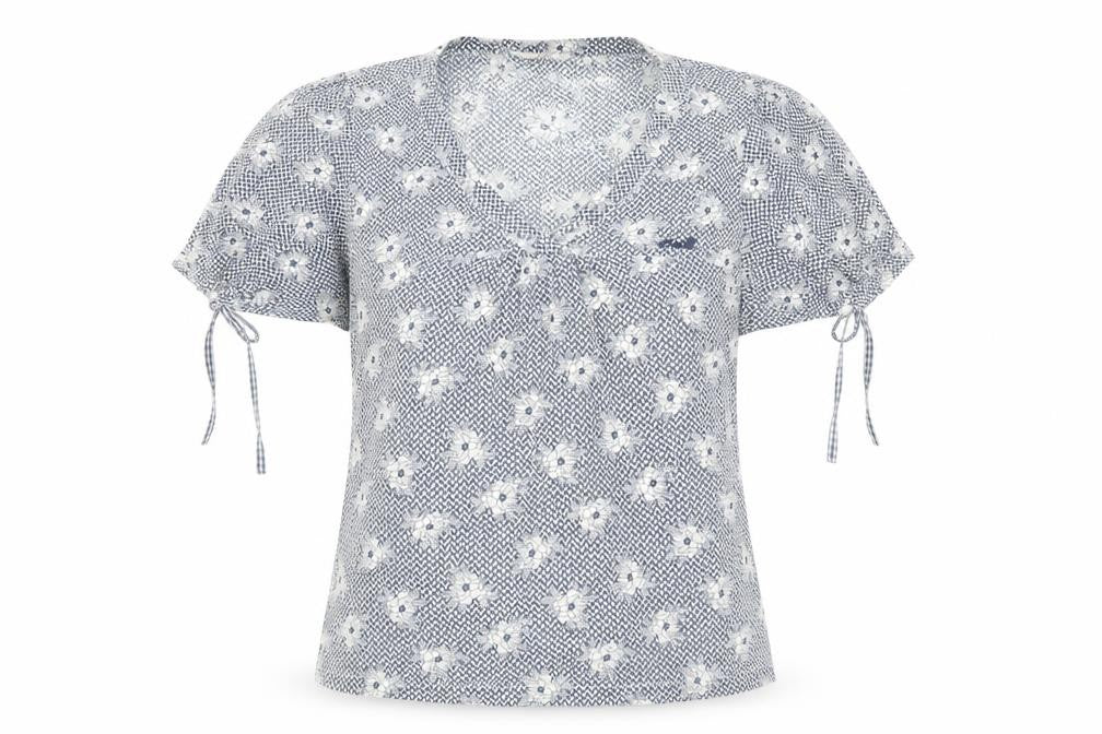 O'Neill Women's Blue Floral Cotton Blouse M Short Sleeve
