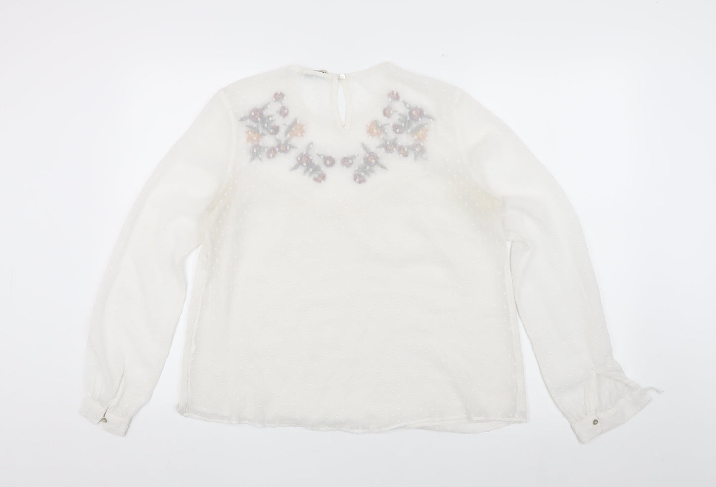 Stradivarius Women’s White Embroidered Blouse - Size 12
