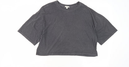 Women's Grey Cotton Relaxed Fit T-Shirt, Size M