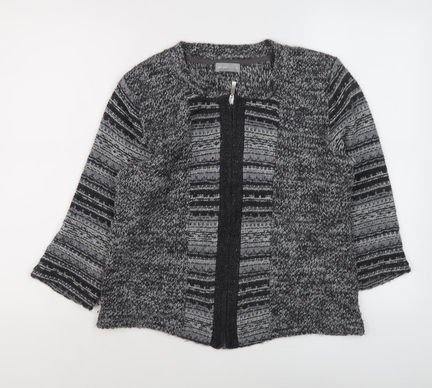 Marks and Spencer Women's Grey Striped Full Zip Jumper M