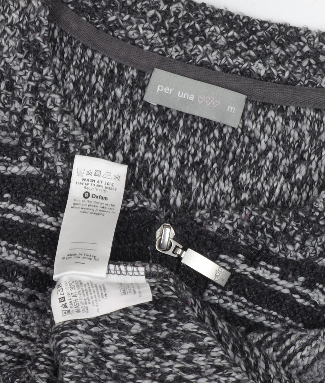 Marks and Spencer Women's Grey Striped Full Zip Jumper M