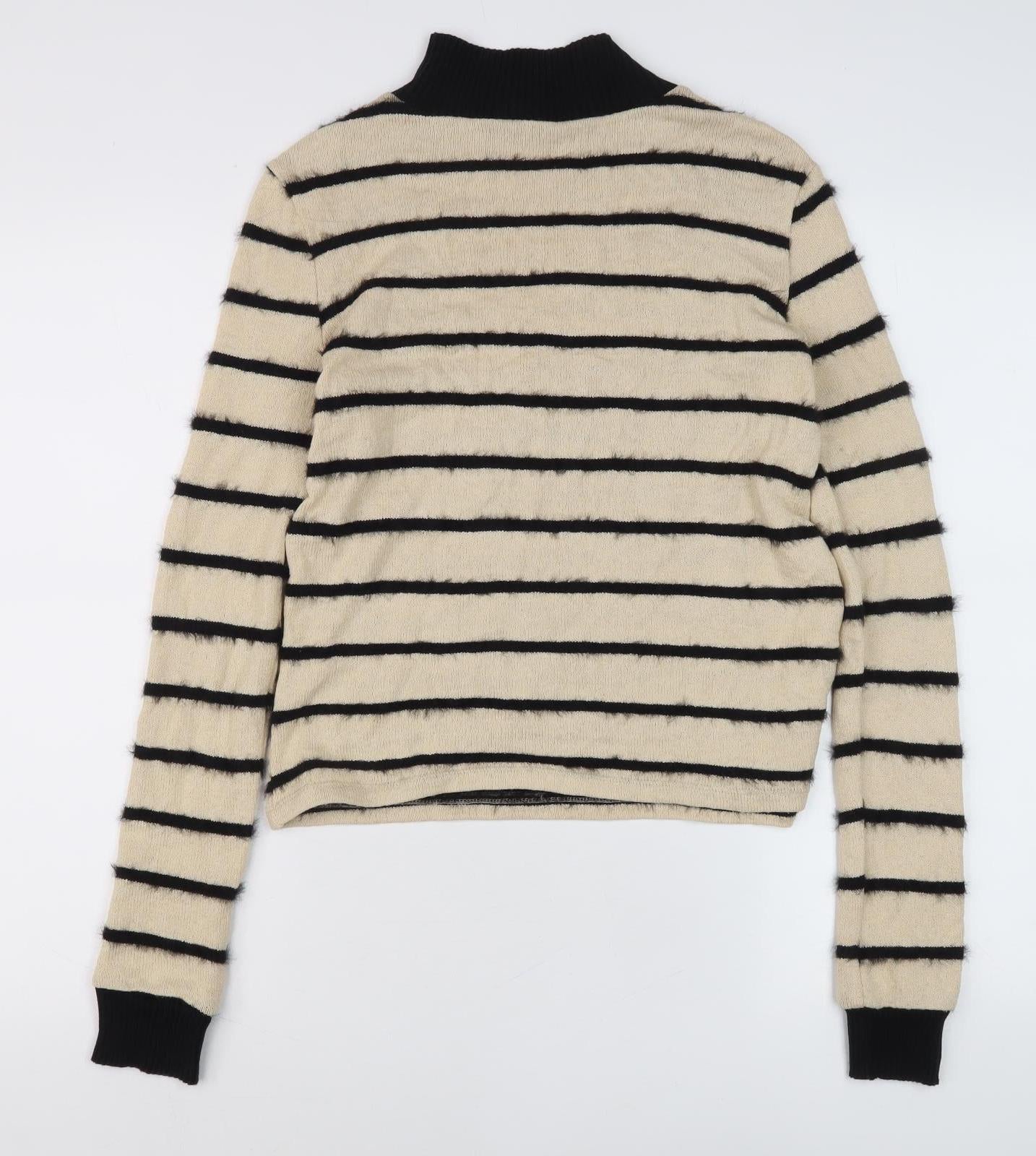 Zara Women's Beige Striped Pullover Jumper - Size 2