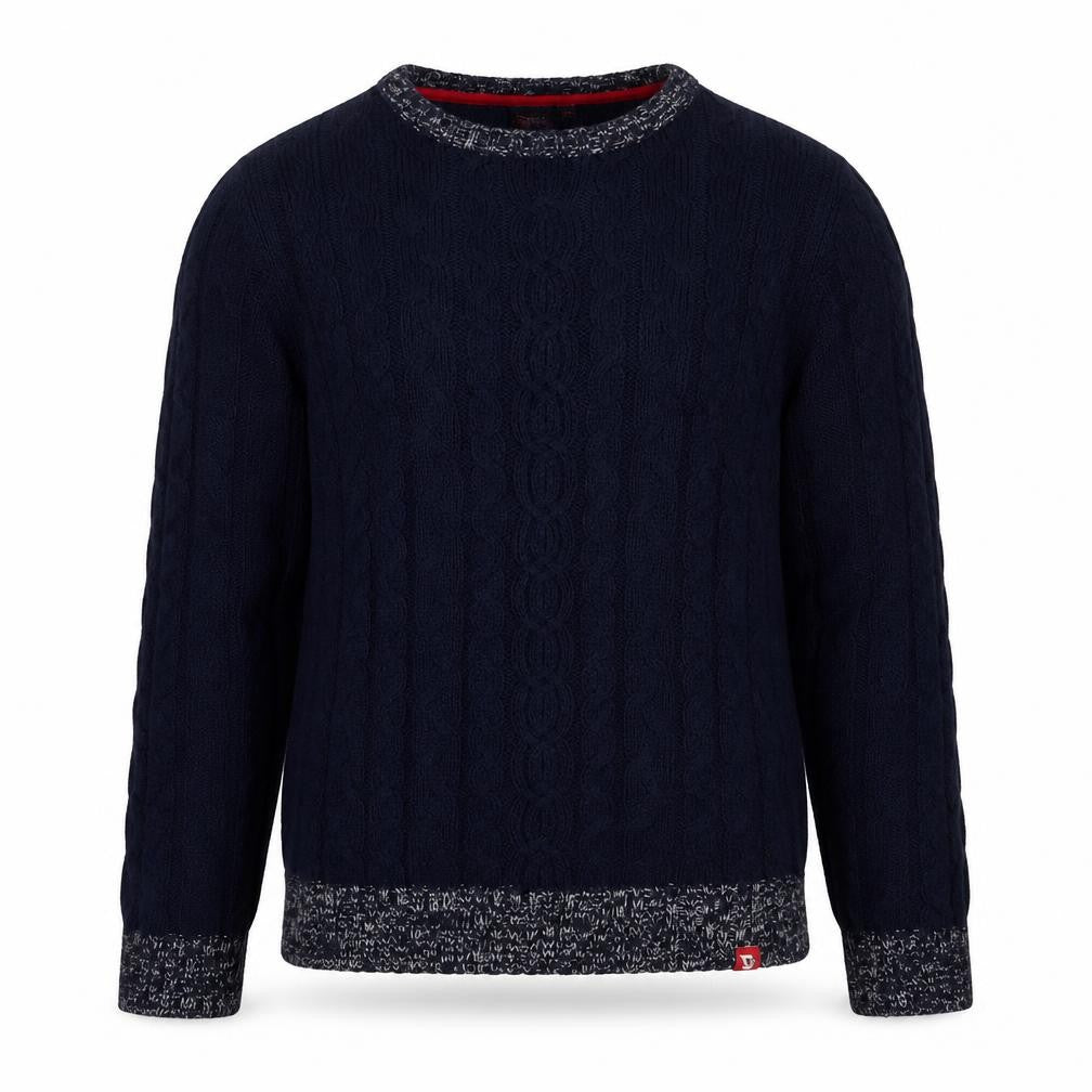 D555 Men's Blue Cable-Knit Pullover Jumper, Size L