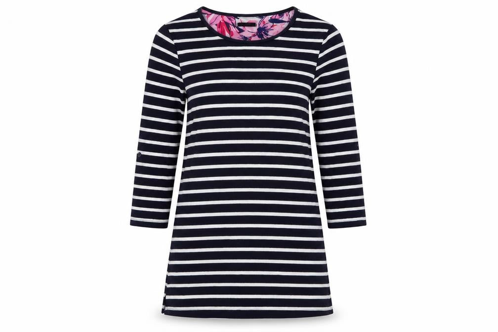 Roman Women's Blue Striped Tunic, Size 10, 3/4 Sleeve