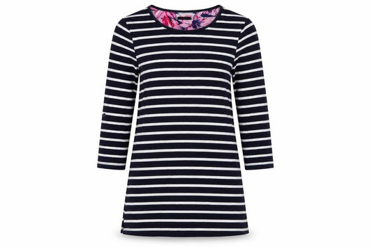 Front view of Roman Women's Blue Striped Tunic, size 10, 3/4 Sleeve