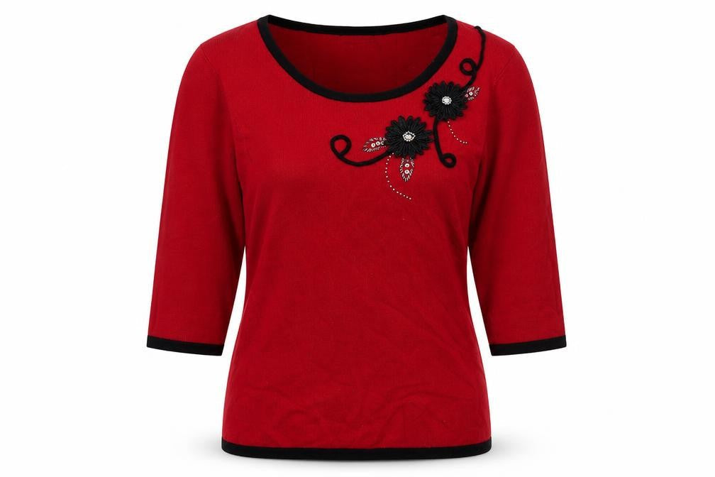Anna Rose Women's Red Embroidered Jumper, M