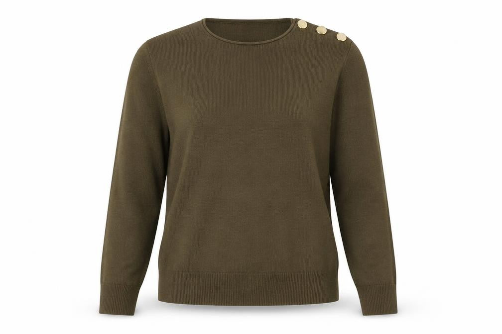 MNG Women's Green Round Neck Jumper Size 8 with Buttons