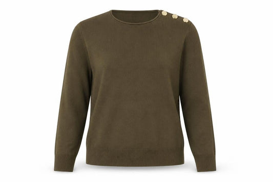 Mango Women's Green Round Neck Jumper Size 8 with Buttons