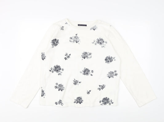 Marks and Spencer Women's Ivory Floral Jumper Size 10