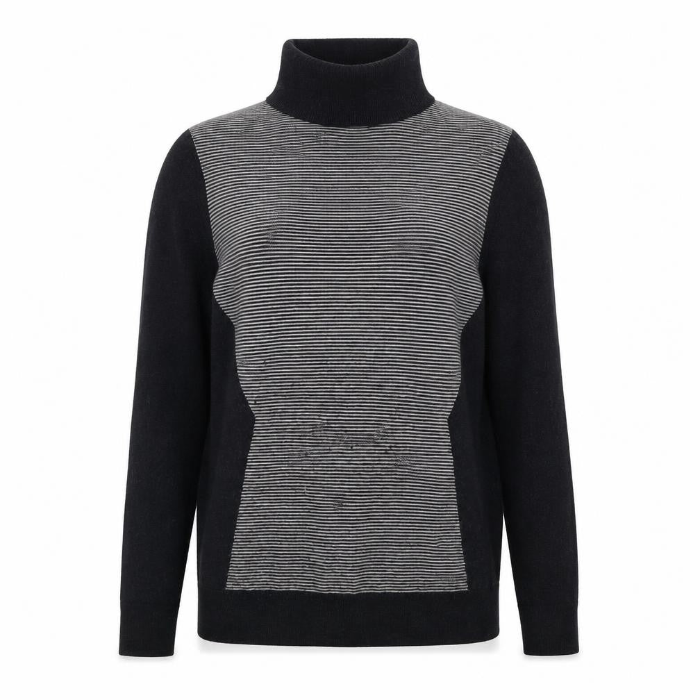 Paraphrase Women's Black XL Striped Roll Neck Pullover