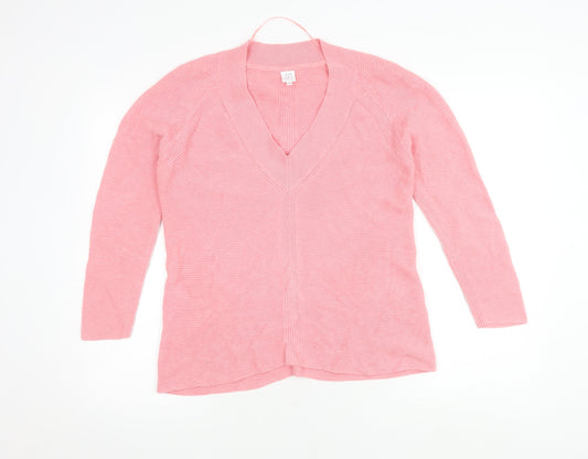 John Lewis Pink Cotton V-Neck Cardigan, Size 8, Women's