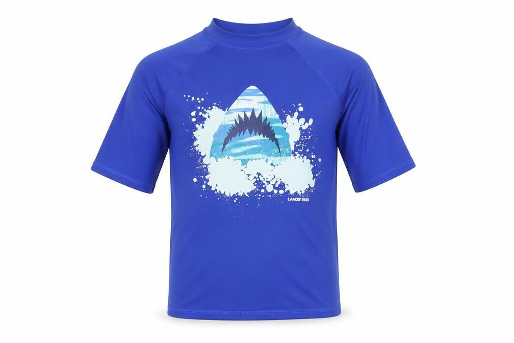 Lands' End Boys Blue Rash Guard Shark Graphic S