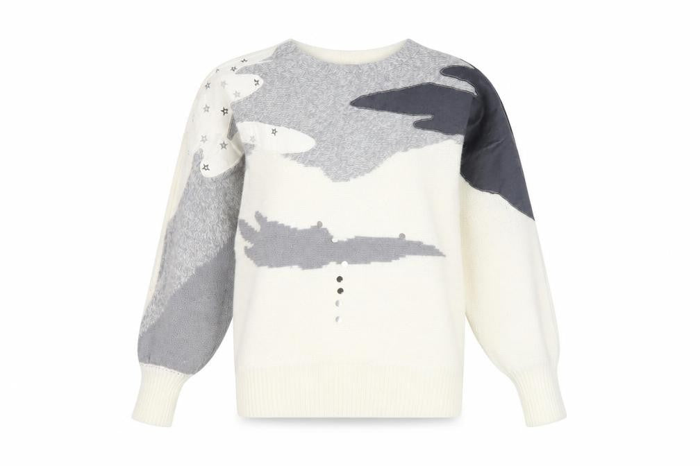 Frapp Women's White Geometric Knit Jumper Size 10