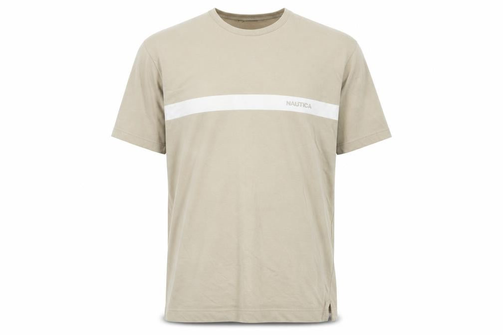 Nautica Men's Beige T-Shirt, Size L, Cotton, Crew Neck