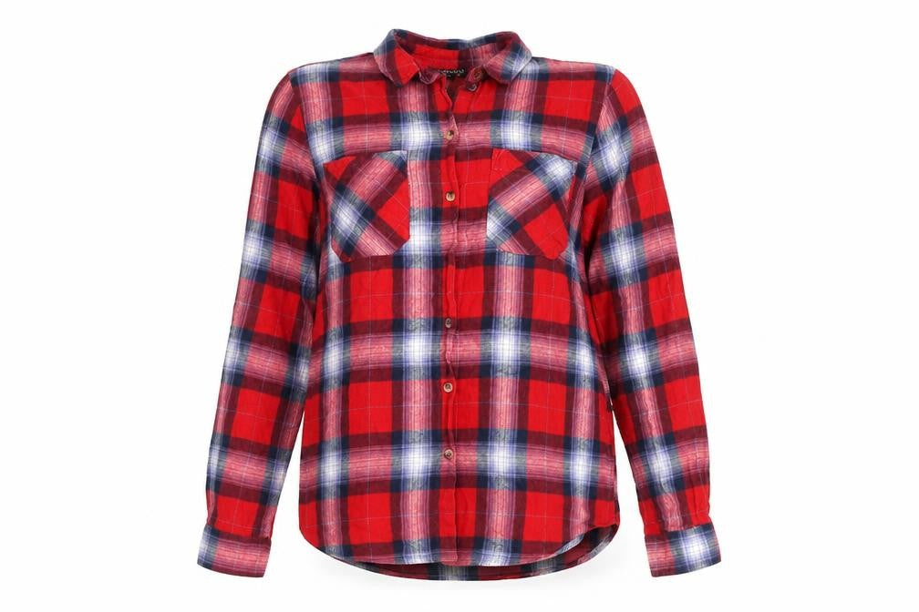 Topshop Women's Red Plaid Button-Up Shirt, Size 10