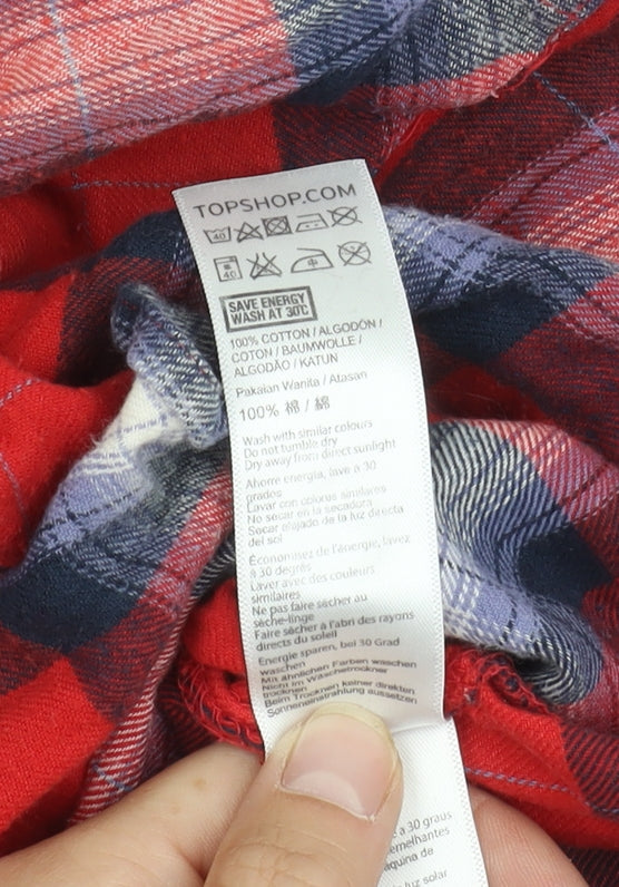 Topshop Women's Red Plaid Button-Up Shirt, Size 10