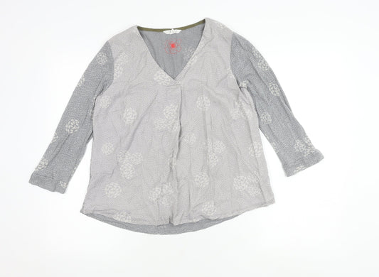 White Stuff Women's Grey V-Neck Floral Top Size 10