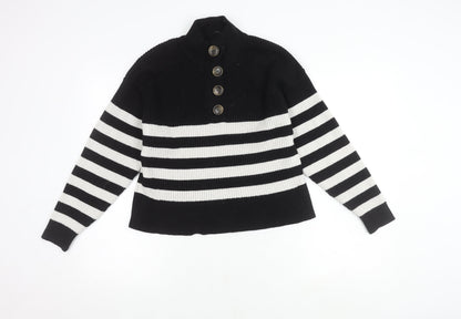 Mango Women's Black Striped Collared Pullover Jumper Size 12