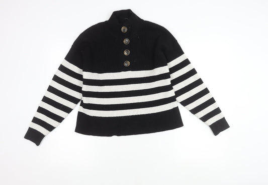MNG Women's Black Striped Collared Pullover Jumper Size 12