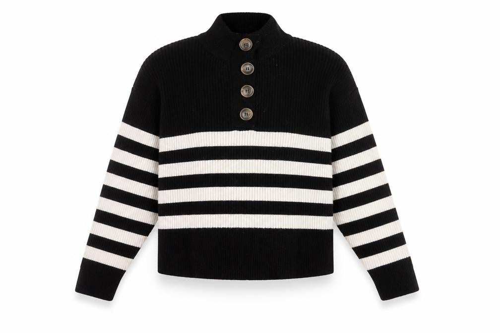 MNG Women's Black Striped Collared Pullover Jumper Size 12