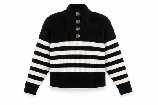 Mango Women's Black Striped Collared Pullover Jumper Size 12