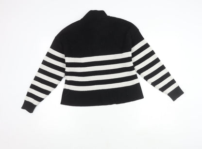 Mango Women's Black Striped Collared Pullover Jumper Size 12