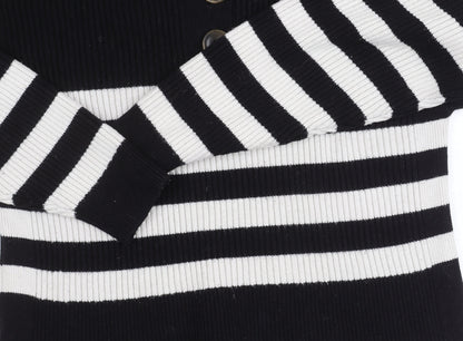 Mango Women's Black Striped Collared Pullover Jumper Size 12