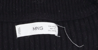 Mango Women's Black Striped Collared Pullover Jumper Size 12