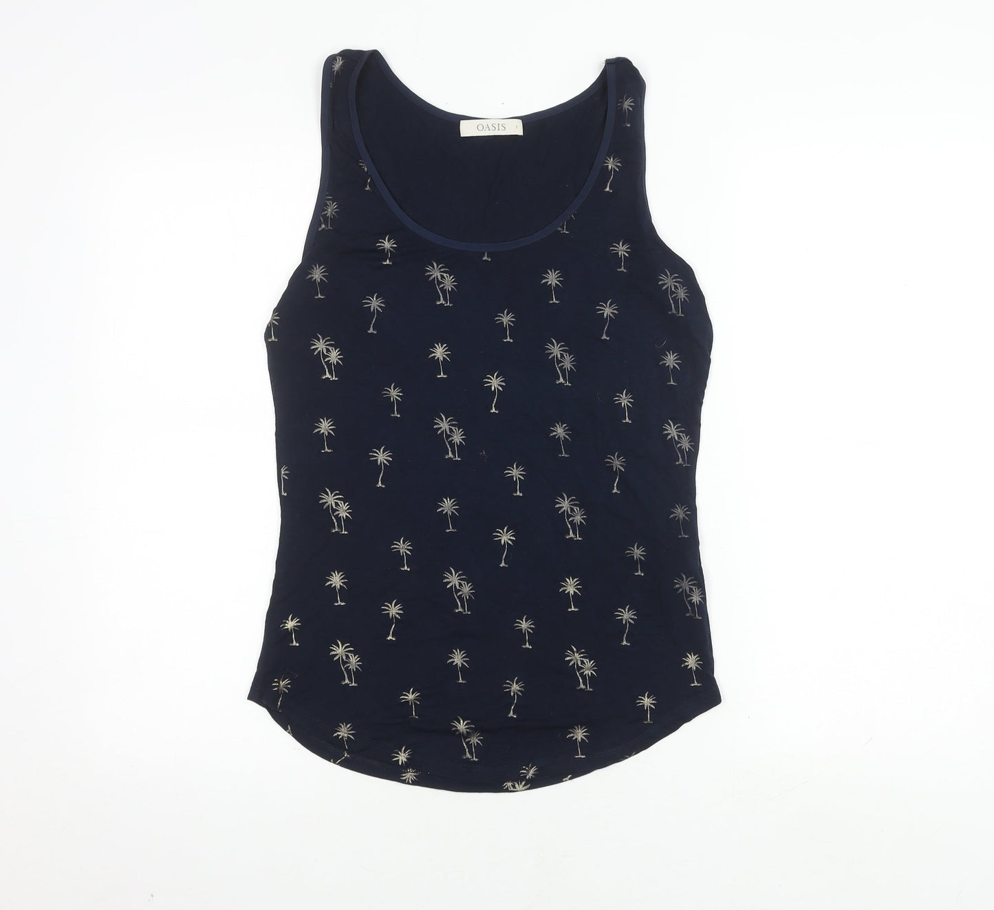Oasis Women's Blue Tank Top Small Palm Print