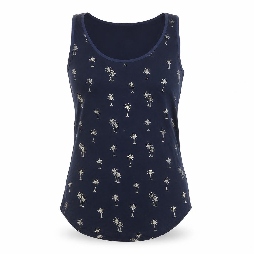 Oasis Women's Blue Tank Top Small Palm Print