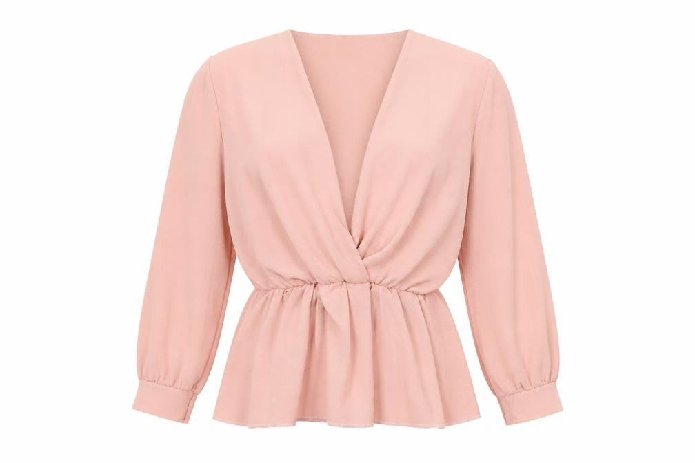 Boohoo Women's Pink Long Sleeve V-Neck Blouse Size 12