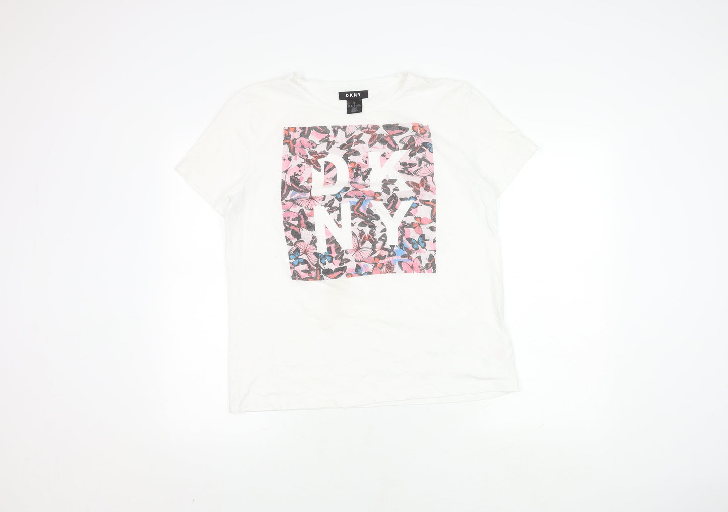 DKNY Women's White Floral T-Shirt, Medium, Casual Chic