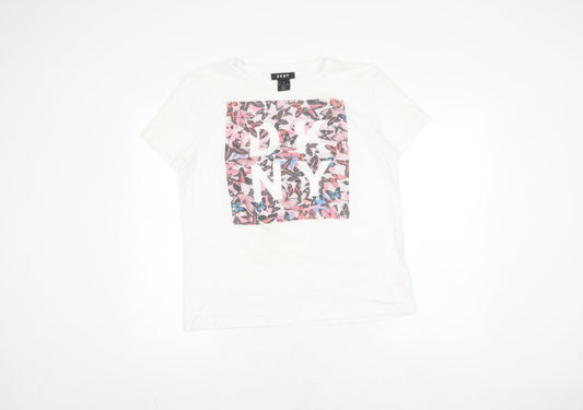 DKNY Women's White Floral T-Shirt, Medium, Casual Chic