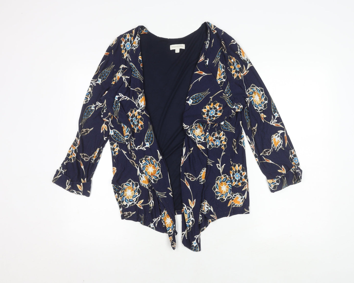 Monsoon Women's Blue Floral Open Front Cardigan Jumper L