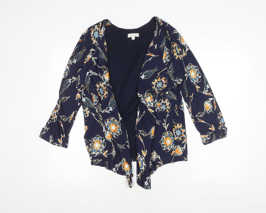Monsoon Women's Blue Floral Open Front Cardigan Jumper L