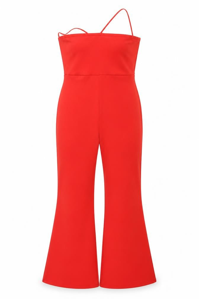Quiz Women's Red Playsuit Size 14 Asymmetric Flared Leg Party