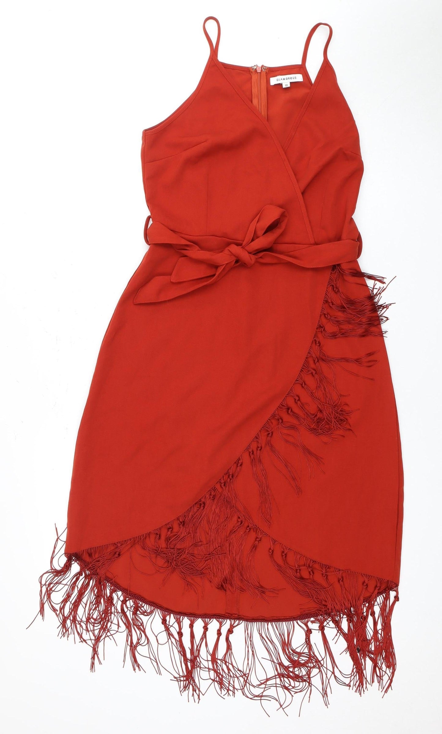 Glamorous Women's Red Sleeveless Fringe Dress, Size 10
