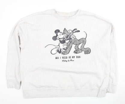 Preloved Disney Unisex White Pullover Sweatshirt L 14 - Front