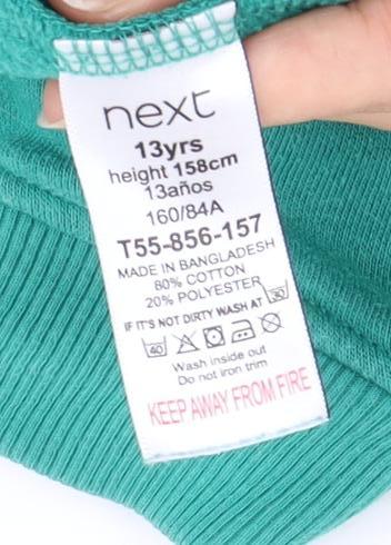 Close-up detail of Next girls’ green 13 years pullover sweatshirt mock neck