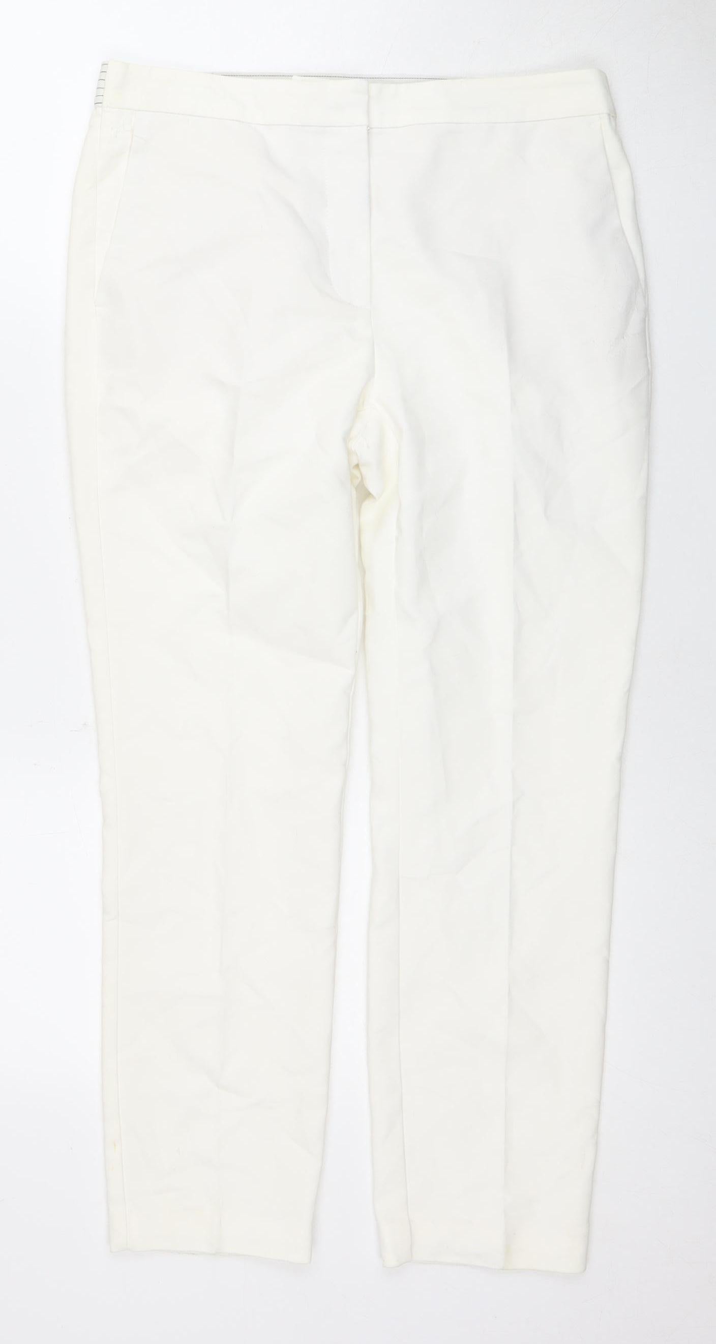 Zara Women's Ivory Trousers, Size L, Cotton Blend