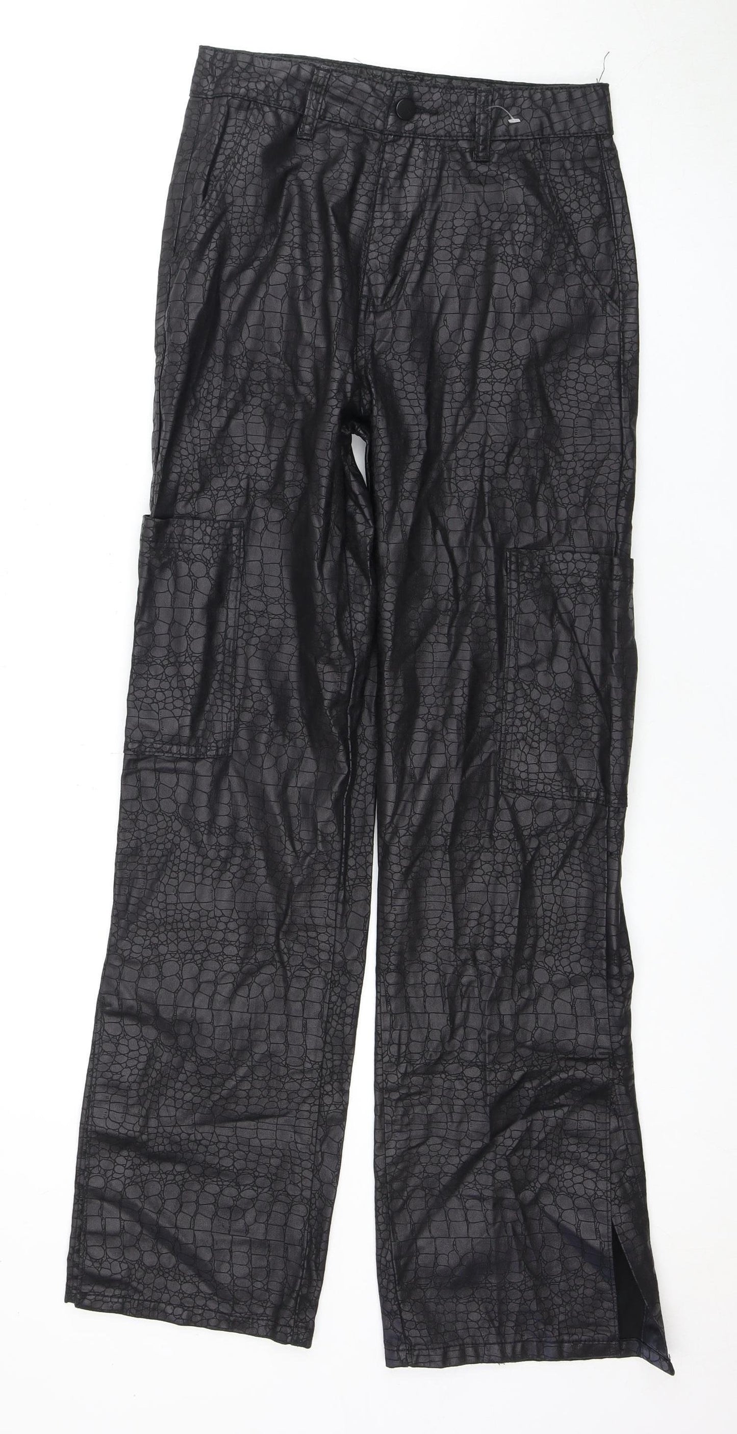 PrettyLittleThing Women's Black Animal Print Trousers Size 8